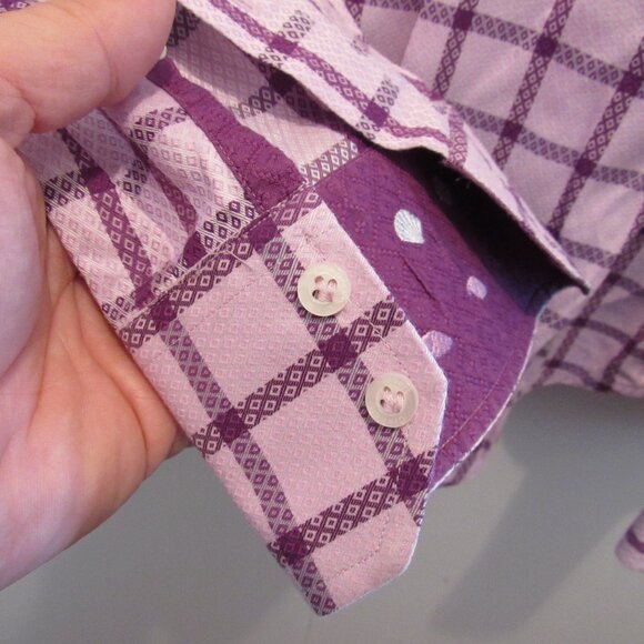 Robert Graham Shirt Purple Checks Diamond Shell Flip Cuffs Medium Never Worn EUC - Picture 8 of 13